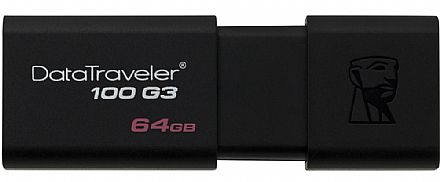 Pen Drive - Pen Drive 64GB Kingston DataTraveler 100 G3 - USB 3.0 - Preto - DT100G3/64GB