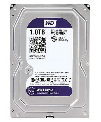 HD (Disco Rígido) - HD 1TB SATA - 7200RPM - 8MB Cache - Western Digital Purple Surveillance - WD10PURX - Ideal para CFTV