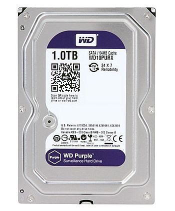 HD (Disco Rígido) - HD 1TB SATA - 7200RPM - 8MB Cache - Western Digital Purple Surveillance - WD10PURX - Ideal para CFTV