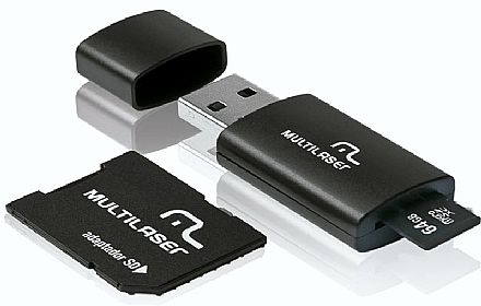 Cartão de Memória - Cartão 64GB Micro SD com adaptador SD e USB - Classe 10 - Velocidade até 30MB/s - Kit 3 em 1 - Multilaser MC115