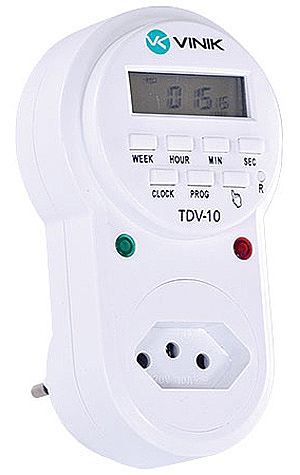 Ferramenta - Timer Temporizador Digital Bivolt - 8 Programas - Ideal para ligar e desligar aparelhos elétricos em horários programados - Vinik TDV-10