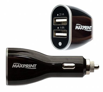 Carregadores - Carregador Veicular para celular - 2 saídas USB - 1A e 2.1A - Preto - Maxprint 608221