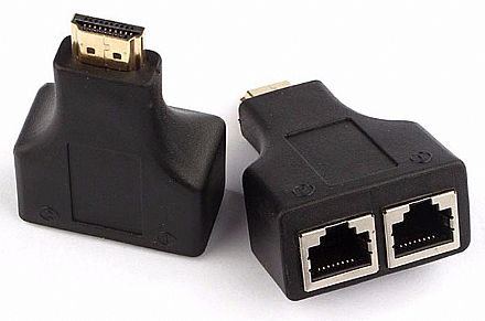 Cabo de rede - Extensor HDMI via Cabo de Rede - HDMI para RJ45 - (HDMI M x RJ45 F) - Alcance de até 30 metros