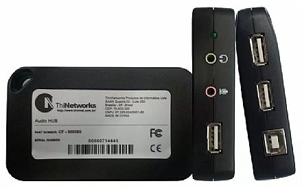 Placa de Som - Placa de Som - Estéreo - HUB USB 2.0 + Entrada de Áudio e Microfone - Áudio HUB ThinNetworks CF-000585