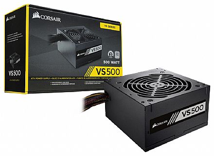 Fonte - Fonte 500W Corsair VS500 - PFC Ativo - 80% Eficiência - 80 PLUS® White - CP-9020118-LA