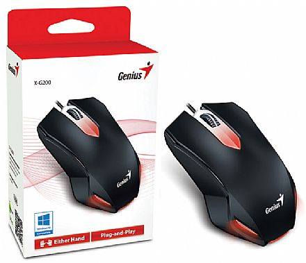 Mouse - Mouse Gamer Genius X-G200 - USB - 1000dpi - Preto com LED Vermelho - 31040034100