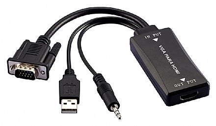 Cabo & Adaptador - Cabo Conversor VGA para HDMI com Áudio Entrada P2 - Multilaser - WI280