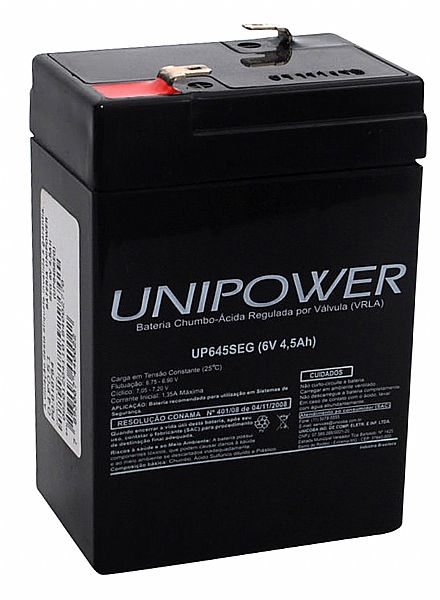 NoBreak - Bateria 6V / 4,5Ah - ideal para balanças e brinquedos - Selada Estacionária - Unipower UP645SEG