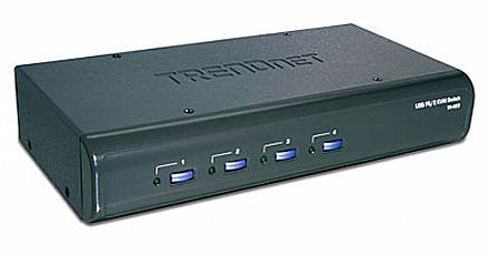 Cabo & Adaptador - Chaveador KVM TrendNet TK-423K - 4 computadores em 1 monitor, teclado e mouse + Áudio - USB / PS/2 - com Cabos KVM Inclusos