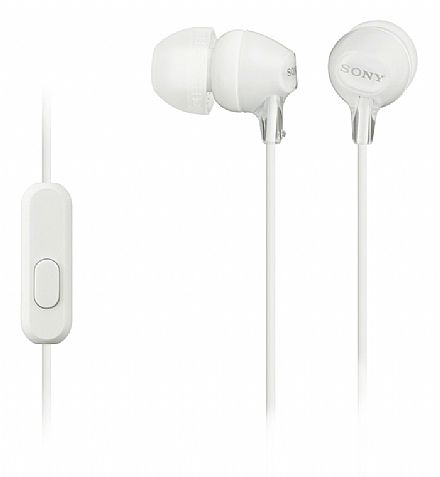 Fone de Ouvido - Fone de Ouvido Intra Auricular Sony MDR-EX15AP - com Microfone - Conector P2 - Branco
