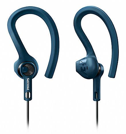 Fone de Ouvido - Fone de Ouvido Esportivo Actionfit Philips SHQ1400BL/00 - 3 tipos de fone em 1 - Cabo reforçado - Conector P2 - Azul