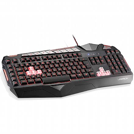 Teclado - Teclado Gamer Multilaser Warrior - LED 3 Cores e Controle de Brilho - Teclas para Gravação - TC209