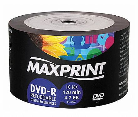 Mídia - DVD-R 4.7GB 16x - Tubo com 50 unidades - Maxprint 506066
