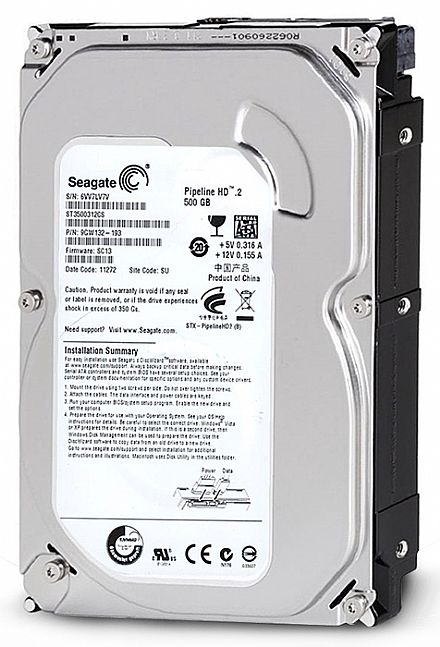 HD (Disco Rígido) - HD 500 GB SATA 2 - 3Gb/s - 5900RPM - 8MB Cache - Seagate Pipeline - ST3500312CS / ST3500410SV - Liquidação Open Box