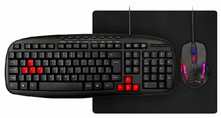 Kit Teclado e Mouse - Kit Gamer K-Mex - Teclado Gamer + Mouse Gamer + Mouse Pad - 1600dpi