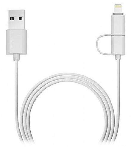Acessorios de telefonia - Cabo Lightning e Micro USB para USB - 2 em 1 - Micro USB e Lightning para iPhone - Branco - C3 Tech USB-UL3000WH