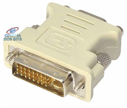 Cabo & Adaptador - Adaptador Conversor DVI-I para VGA - Dual Link - 24+5 Pinos (DVI-I M X VGA F)