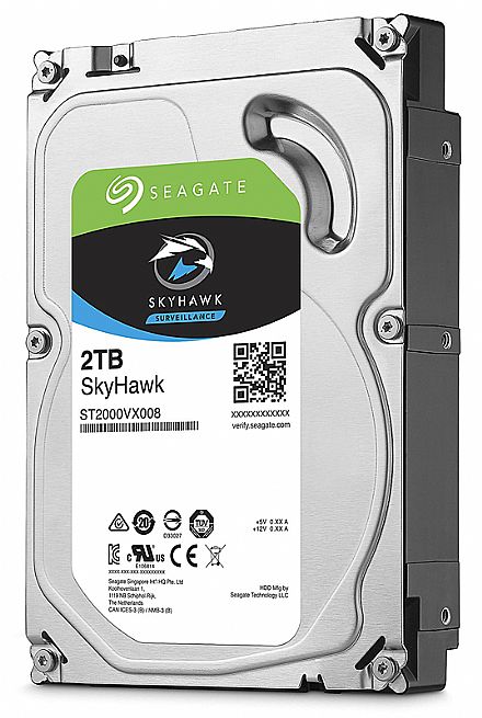 HD (Disco Rígido) - HD 2TB SATA - 5900RPM - 64MB Cache - Seagate Surveillance SkyHawk - ST2000VX008 - Ideal para Vigilância