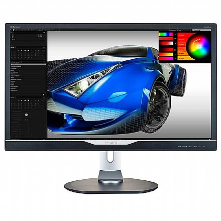 Monitor - Monitor 28" Philips 288P6LJEB/57 - Ultra HD 4K - Resolução 3840x2160 - 1ms - Som integrado - Ajuste de altura e Rotação - HDMI/VGA/DVI/DisplayPort