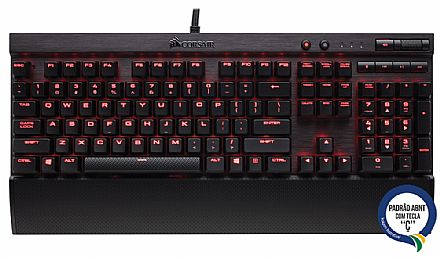 Teclado - Teclado Gamer Corsair K70 LUX Cherry MX Red - ABNT - Anti-Ghosting -Teclas Multimídia - Entrada USB - com LED Vermelho - CH-9101020-BR