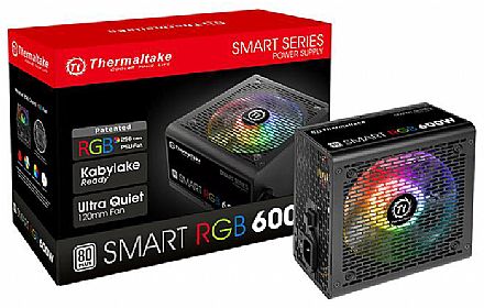 Fonte - Fonte 600W Thermaltake Smart RGB - PFC Ativo - Eficiência 80% - 80 PLUS® White - PS-SPR-0600NHFAWB-1