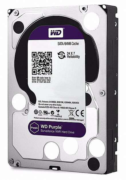 HD (Disco Rígido) - HD 1TB SATA - 5400RPM - 64MB Cache - Western Digital Purple Surveillance - WD10PURZ - Ideal para CFTV