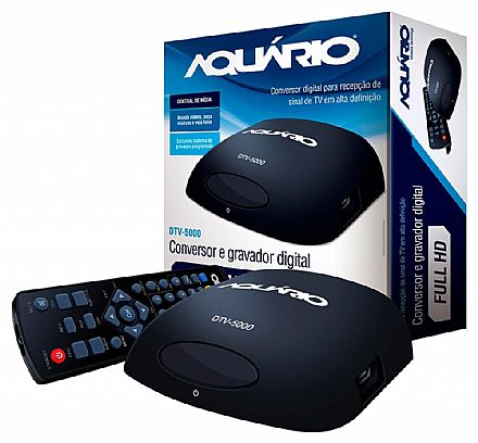 Acessórios para TV - Conversor e Gravador Digital HDTV Aquário DTV-5000 - Full HD - com Controle Remoto - USB, HDMI, RCA