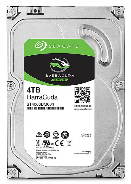 HD (Disco Rígido) - HD 4TB SATA - 6GB/s - 7200RPM - 256MB Cache - Seagate BarraCuda ST4000DM004 - *Liquidação Recertificado