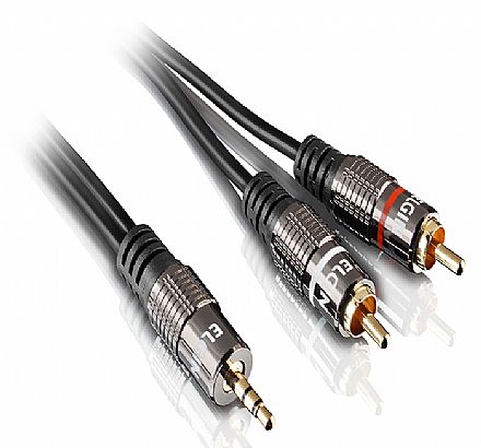 Acessorios de som - Cabo de Áudio P2 para 2 RCA Stereo - 1.5 metros - Preto - Elgin (P2 M X 2 RCA M) - 46RCAUDIORCA