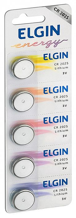 Bateria & Pilhas - Bateria de Lítio CR2025 Elgin 82192 - Cartela com 5 unidades - para alarmes automotivos, calculadoras e câmeras