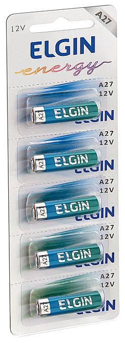 Bateria & Pilhas - Bateria Alcalina A27 Elgin 82196 - Cartela com 5 unidades - para controle de portão automático e alarmes