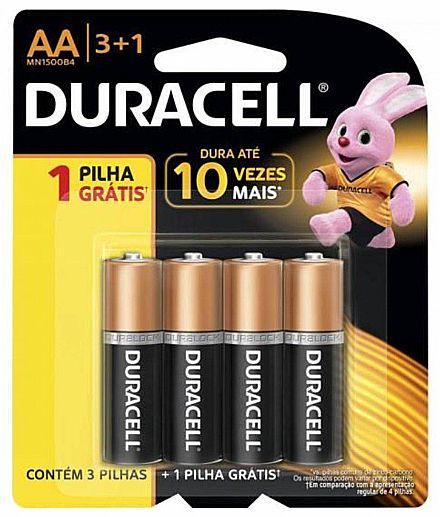 Bateria & Pilhas - Pilha Alcalina AA Duracell - 4 unidades - MN1500B4