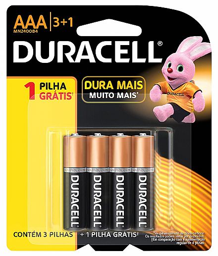Bateria & Pilhas - Pilha Alcalina AAA Duracell - 4 unidades - MN2400B4