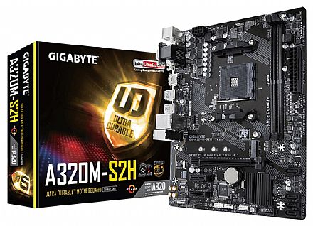 Placa Mãe para AMD - Placa Mãe Gigabyte GA-A320M-S2H (AM4 - DDR4 3200 O.C) Chipset AMD A320 - USB3.1 - Slot M.2