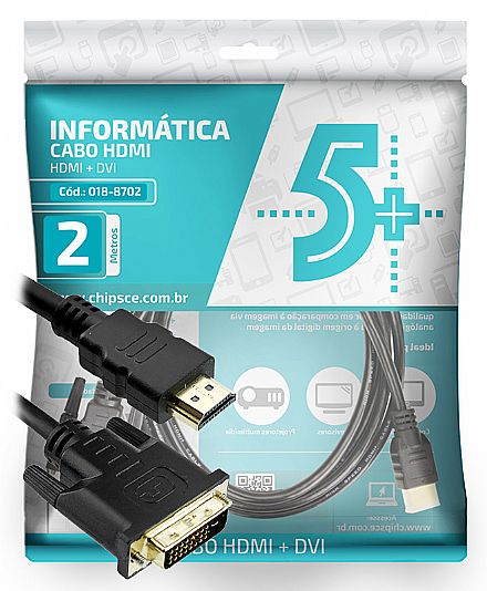 Cabo & Adaptador - Cabo Conversor DVI-D para HDMI - 2 metros - Dual Link - 24+1 Pinos (DVI-D M X HDMI M)