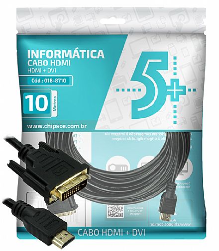 Cabo & Adaptador - Cabo Conversor DVI-D para HDMI - 10 metros - Dual Link - 24+1 Pinos (DVI-D M X HDMI M)