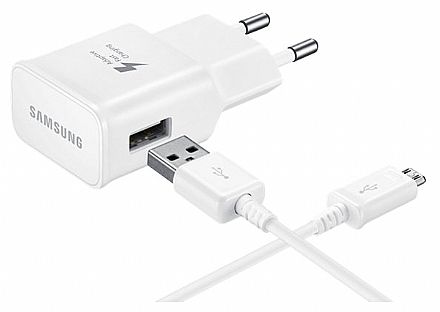 Carregadores - Carregador de Parede Original Samsung - Micro USB - 2A - 15W - Rápido - Branco - EP-TA20BWBUGBR