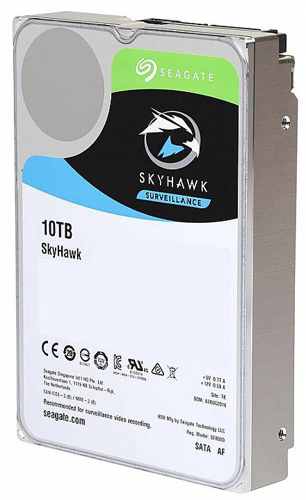 HD (Disco Rígido) - HD 10TB SATA - 7200RPM - 256MB Cache - Seagate Surveillance SkyHawk - ST10000VX0004 - Ideal para Vigilância