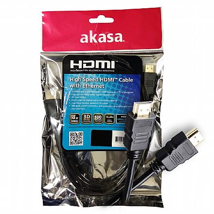 Cabo & Adaptador - Cabo HDMI 1.4 - 2 Metros - 1080p Full HD - Akasa AK-CBHD02-20V3