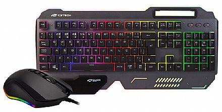 Kit Teclado e Mouse - Kit Teclado e Mouse Gamer Teclado RGB C3Tech + Mouse Fortrek PRO M3 - ABNT2 - Teclas Antighosting - 4800dpi - 7 Botões - LED RGB