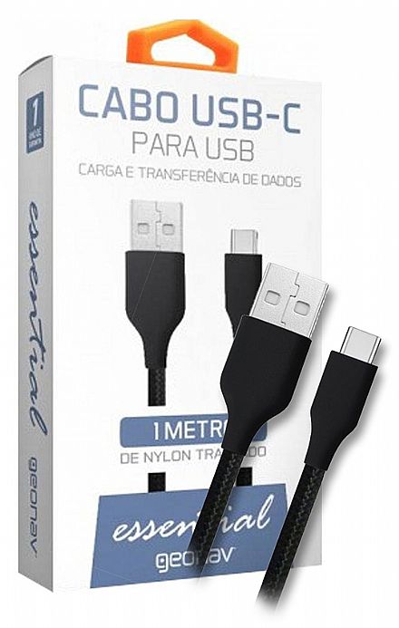 Cabo & Adaptador - Cabo USB-C para USB - 1 metro - USB Tipo C - Revestido de Nylon Trançado - Geonav Essential ESC05