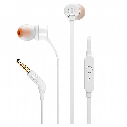 Fone de Ouvido - Fone de Ouvido Intra-Auricular JBL Tune 110 - com Microfone - Conector P2 - Branco - JBLT110WHT