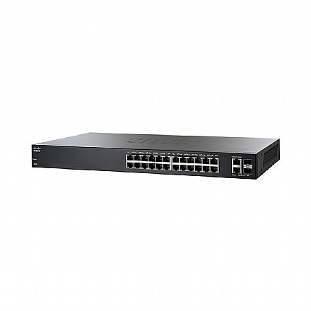 Rede Switch - Switch 24 portas Cisco SF220-24-K9-NA - Gerenciável - 24 portas 100Mbps + 2 portas Gigabit RJ45/SFP