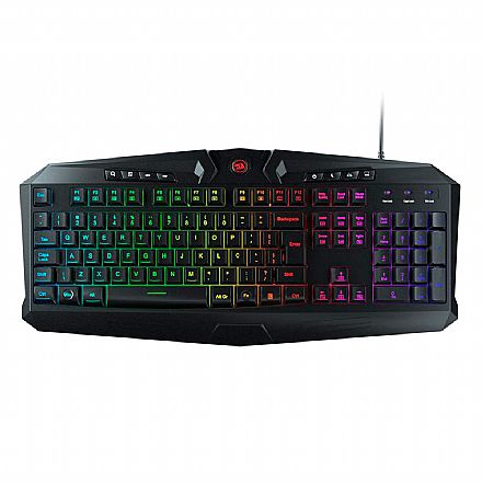 Teclado - Teclado Gamer Redragon HARPE RGB - Iluminação LED 7 Cores com Efeito - Teclas Multimídia - ABNT2 - K503RGB