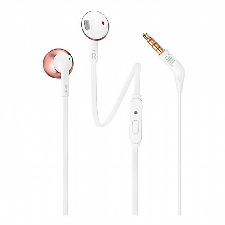 Fone de Ouvido - Fone de Ouvido Auricular JBL Tune 205 - com Microfone - Conector P2 - Branco e Rosé - JBLT205RGD