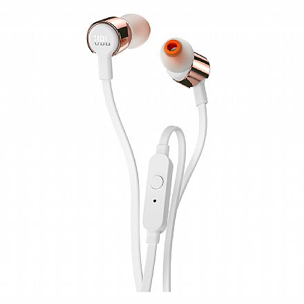 Fone de Ouvido - Fone de Ouvido Intra-Auricular JBL Tune 210 - com Microfone - Conector P2 - Branco e Rosé Gold - JBLT210RGD