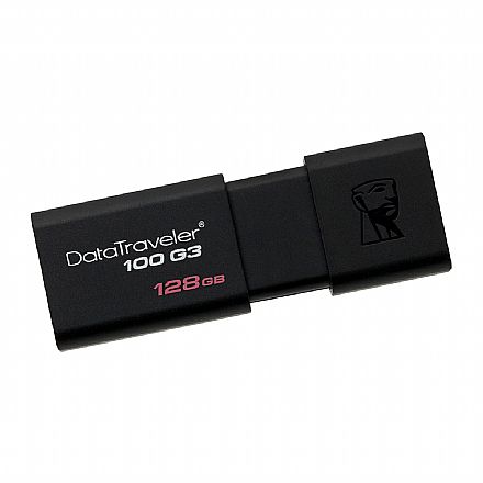 Pen Drive - Pen Drive 128GB Kingston DataTraveler 100 G3 - USB 3.0 - Preto - DT100G3/128GB