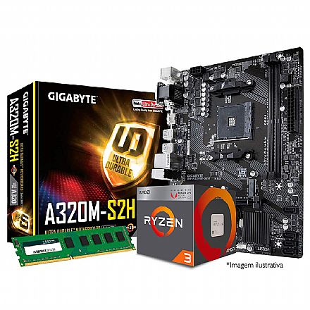 Processador AMD - Kit AMD Ryzen™ 3 2200G + Gigabyte GA-A320M-S2H + Memória 8GB DDR4