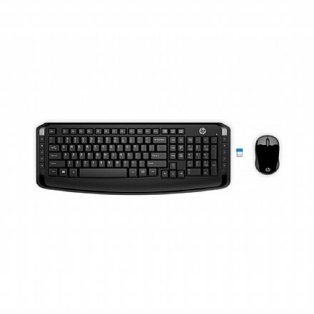 Kit Teclado e Mouse - Kit Teclado e Mouse sem Fio HP 300 - ABNT2 - com Teclas Multimídia - 1600dpi - 2.4GHz - Preto - 3ML04AA