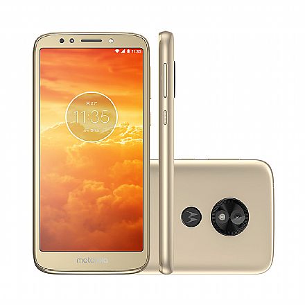 Smartphone - Smartphone Motorola Moto E5 Play - Tela 5.6" Max Vision, 16GB, Dual Chip 4G, Câmera 8MP e Flash Frontal, Leitor de Digital - Ouro - XT1920-19